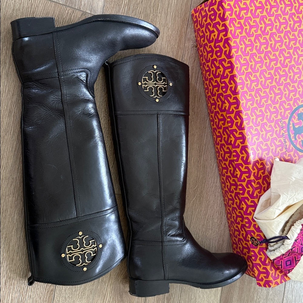 Tory Burch Black Leather Knee-High Boots